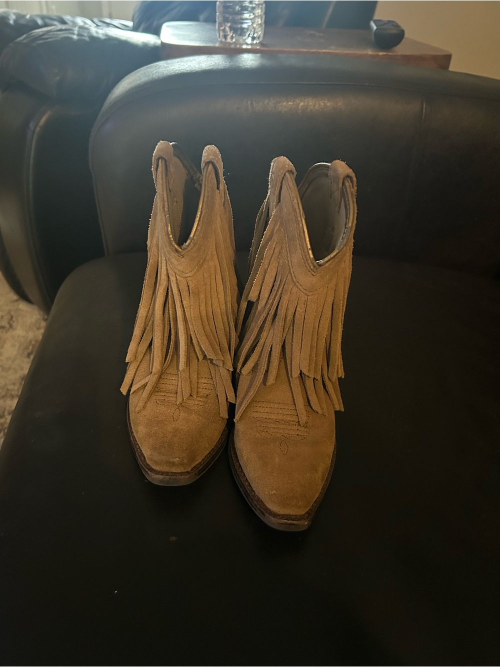 Ariat Tan Suede Fringe Western Ankle Boots